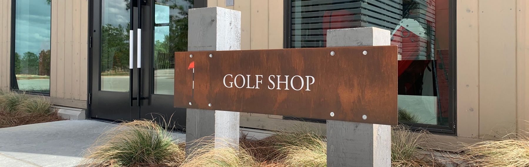 Dormie Golf Shop Faux Corten Steel Double Post Panel Header