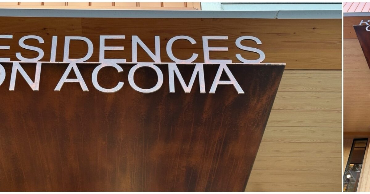 Design-Build Signage: Residences on Acoma | Faux Corten Steel & Baltic ...